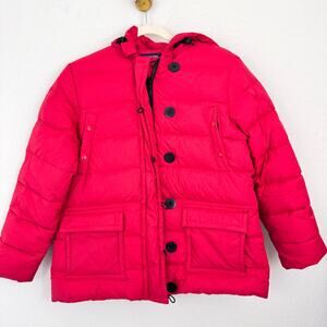 Lands' End Womens Down Feather Puffer Coat Jacket Size M P Winter Outdoor Red